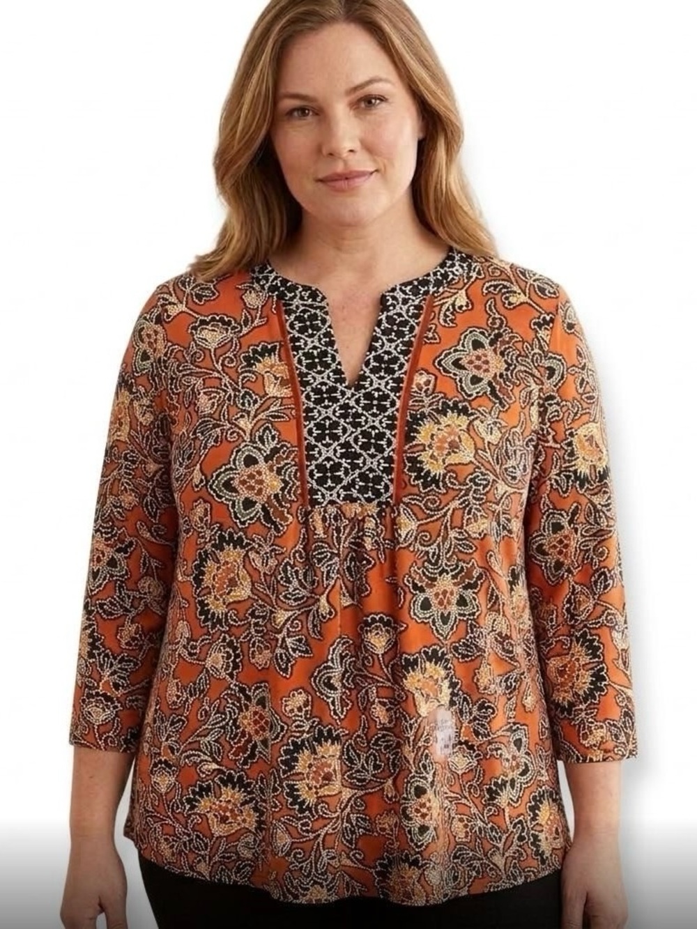 Ruby Rd. Fall Orange and Black Print Tunic